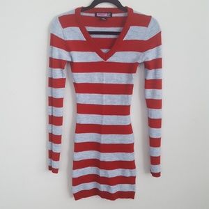 XS S M Red & Grey/Blue Striped Mini Sweater Dress
